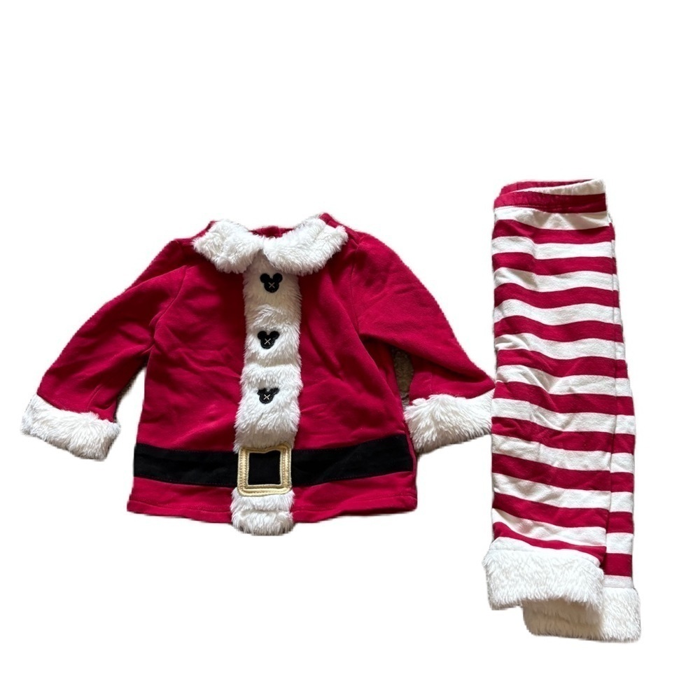 Disney Baby Santa Clause Mickey Mouse Outfit 9-12 mos Red White Christmas Pants
